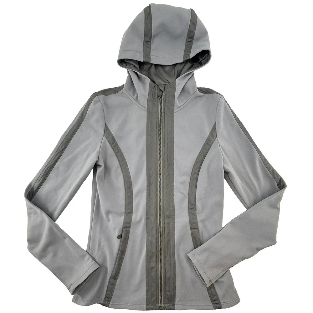 Athleta Womens Small Gray Hooded Jacket Full Zip Athletic Running Yoga Stretch